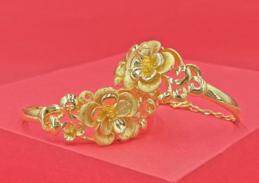 24K足金花卉手鐲