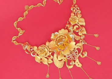 24K足金囍雀牡丹花頸鏈