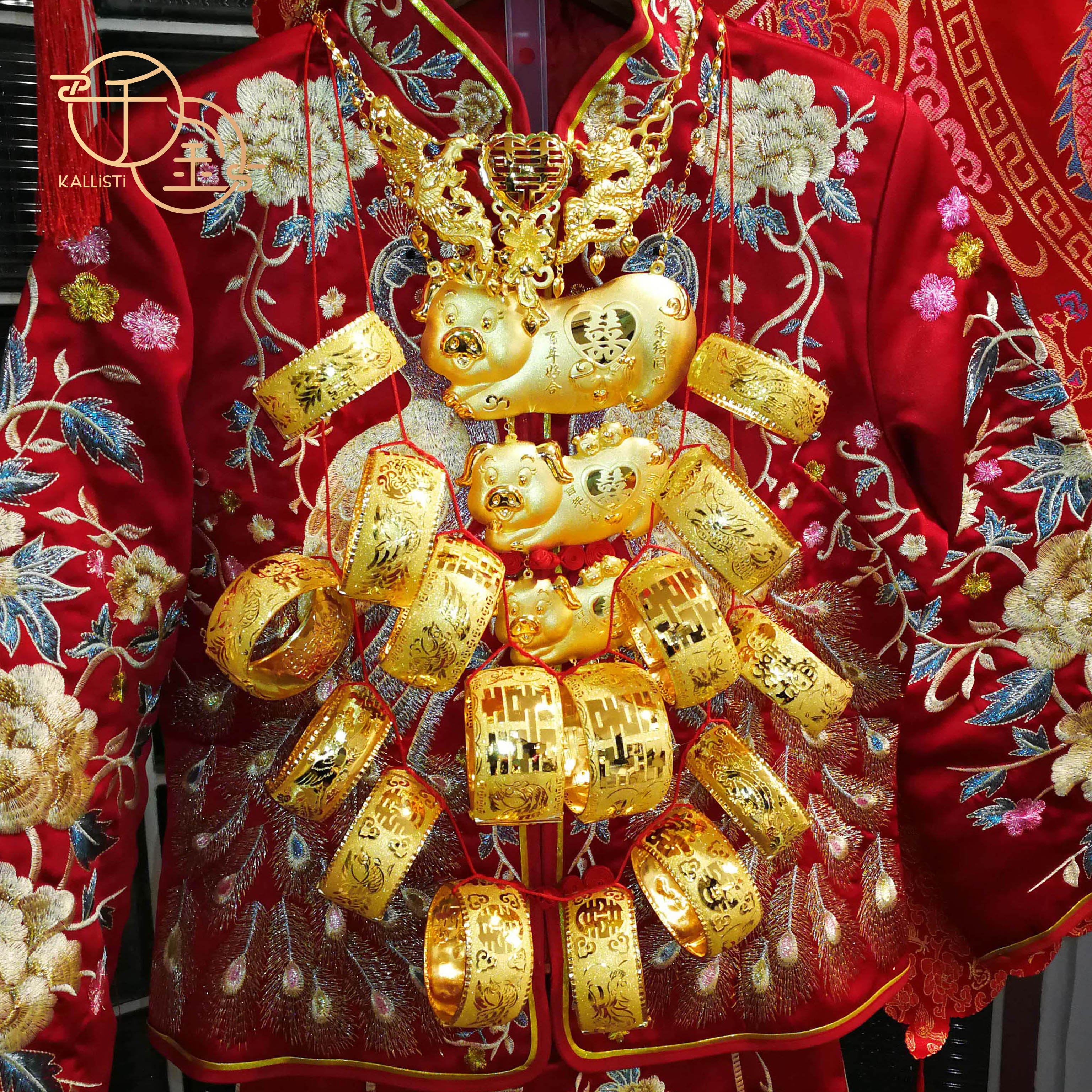 千金金業 豪華婚嫁金飾套裝|十對龍鳳手鐲、足金豬牌、龍鳳頸鏈婚嫁金器